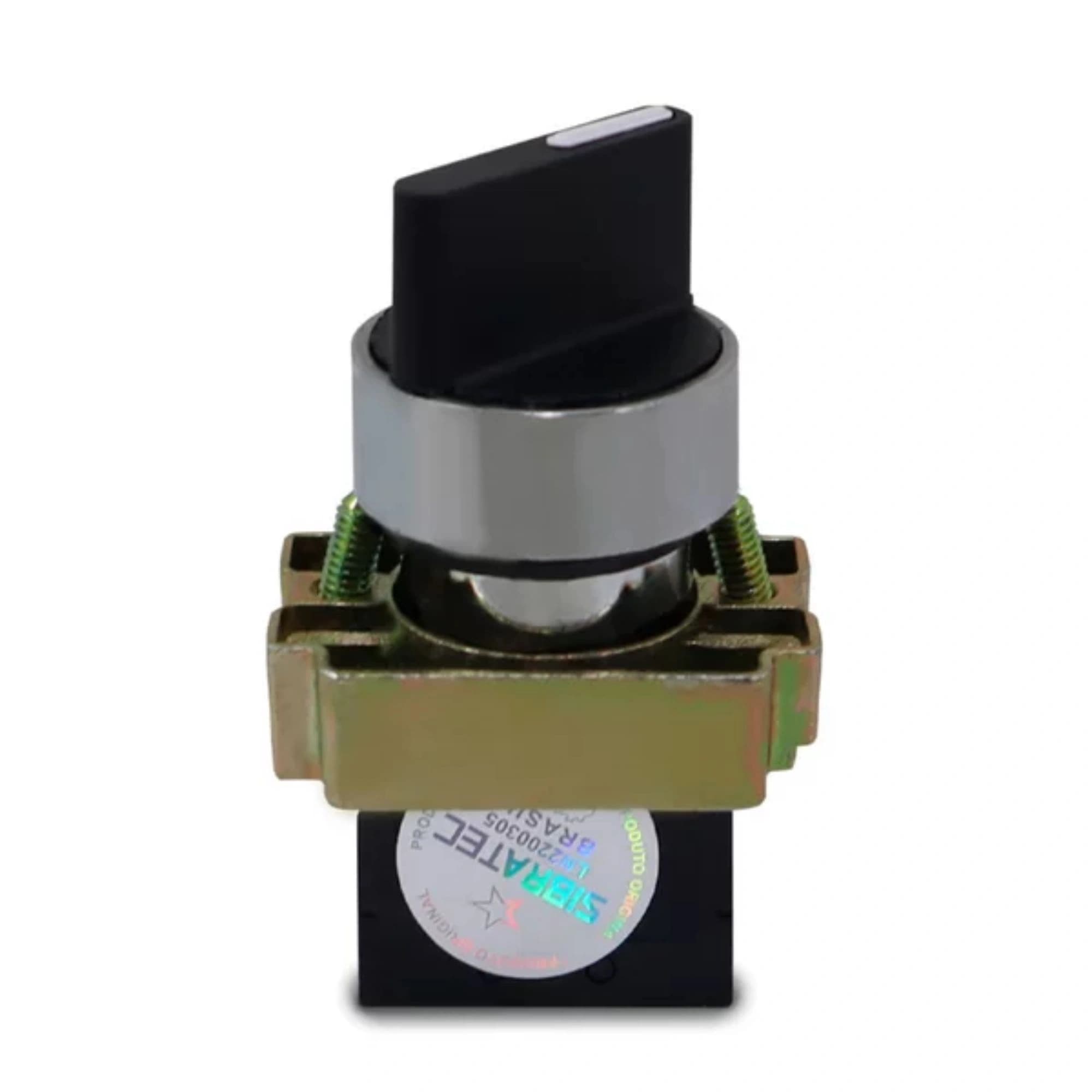 Comutador metálico manopla curta 22mm preto 2 posições fixas 1NA HB2-BD21