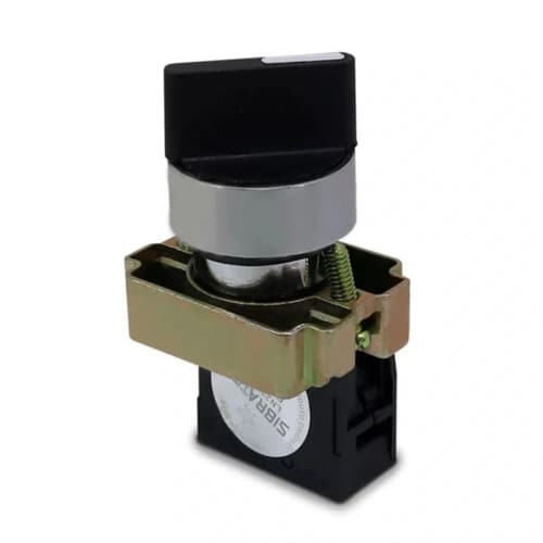Comutador metálico manopla curta 22mm preto 2 posições fixas 1NA HB2-BD21
