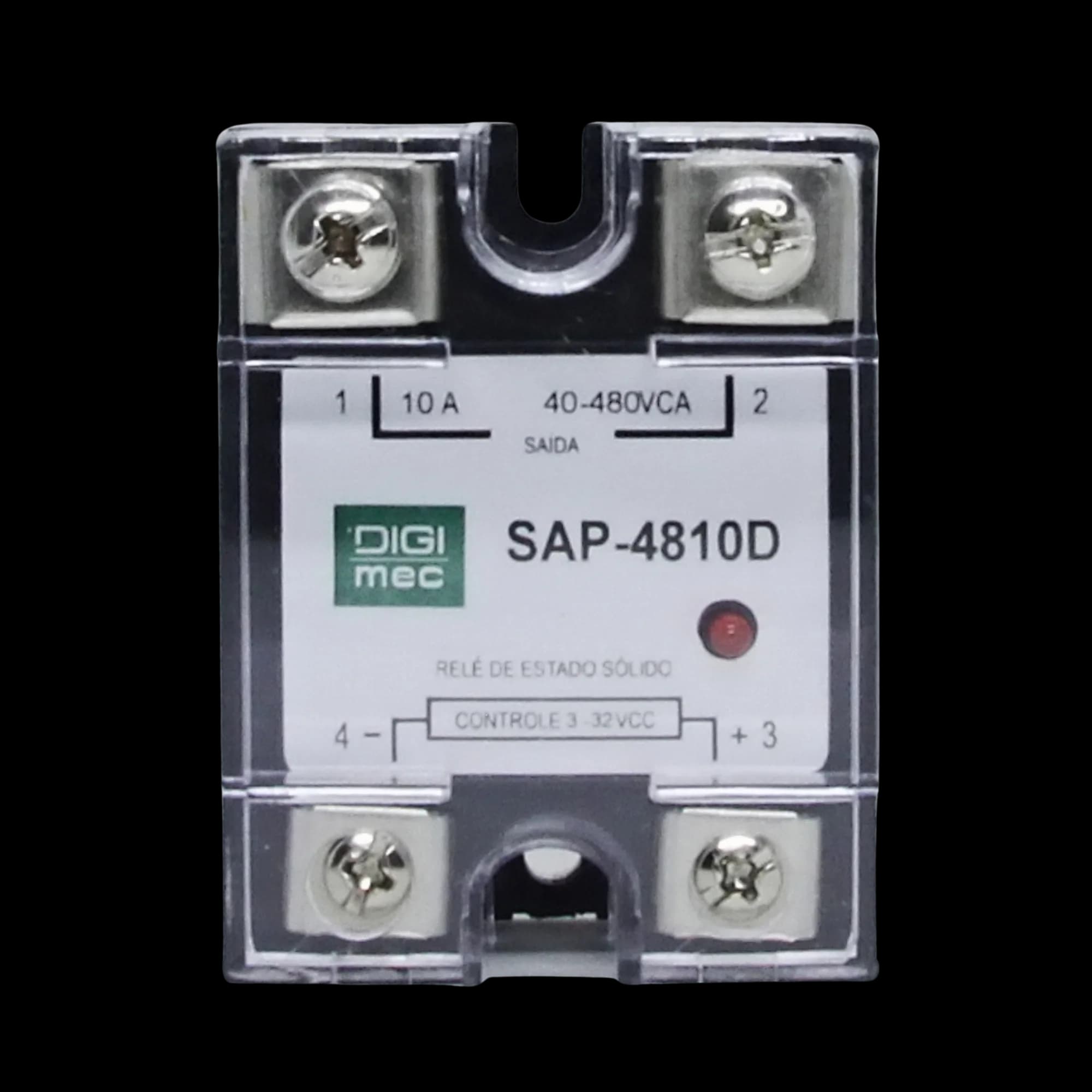 Rele de Estado Sólido Monofásico 10Amp. 480Vca 3-32Vcc SAP-4810D Digimec