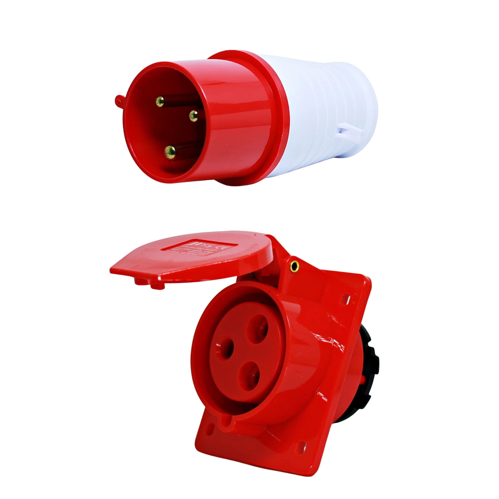 Conjunto Plugue + Tomada de Embutir 2P+T 32Amp. 380V Vermelho MGI-023-9/MGI-423-9