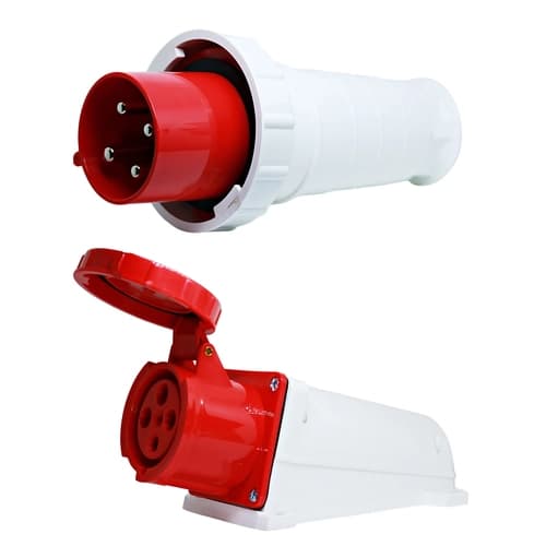 Conjunto Plugue + Tomada de Sobrepor 3P+T 63Amp. 380V Vermelho MGI-034/MGI-134