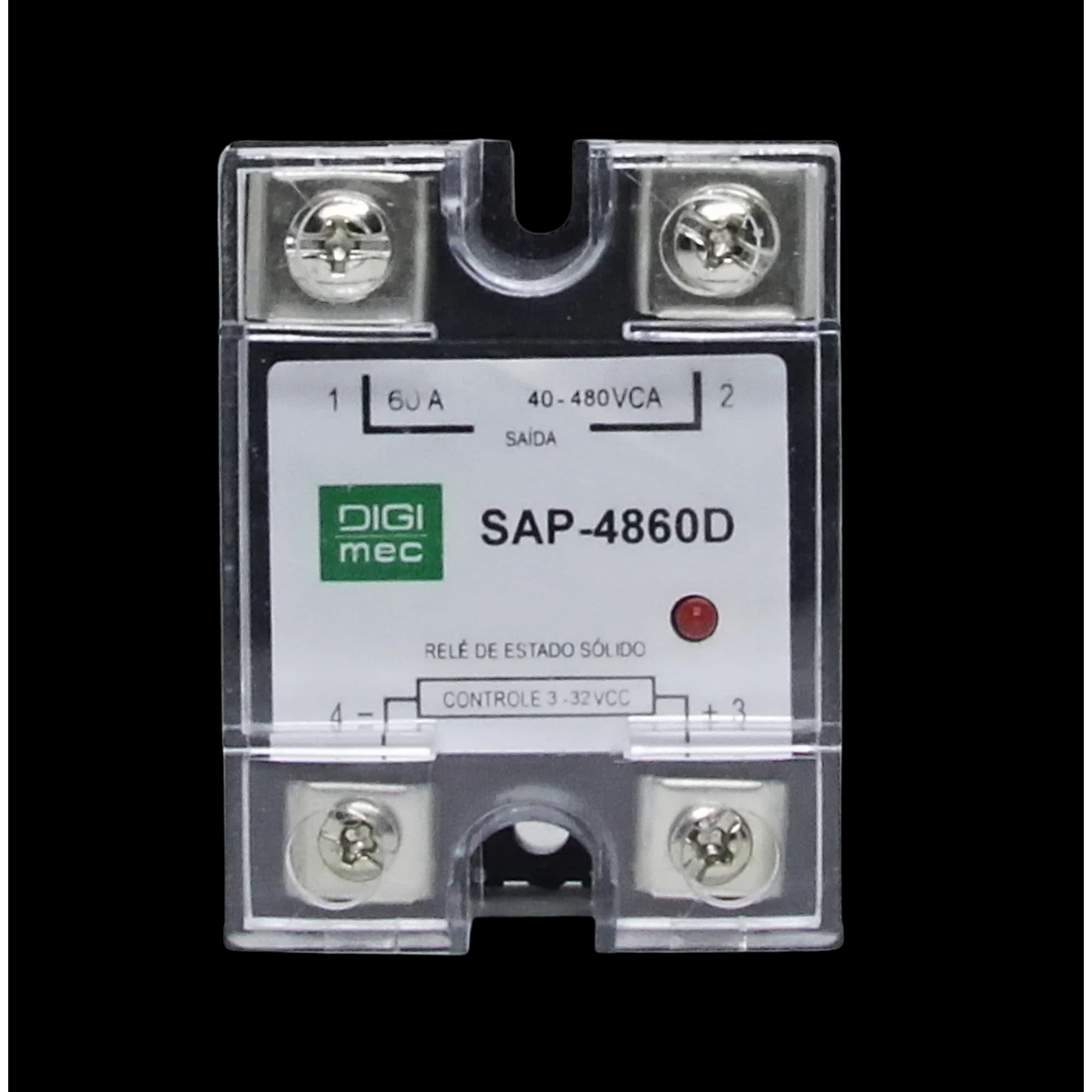 Rele de Estado Sólido Monofásico 60Amp. 480Vca 3-32Vcc SAP-4860D Digimec