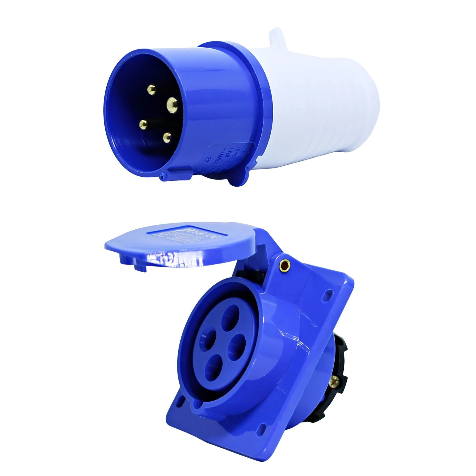 Conjunto Plugue + Tomada de Embutir 3P+T 16Amp. 220V Azul MGI-014-9/MGI-414-9