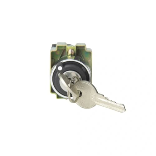 Comutador metálico com chave 22mm 2 posições com retorno esquerdo-retira chave esquerdo 1NA HB2-BG61