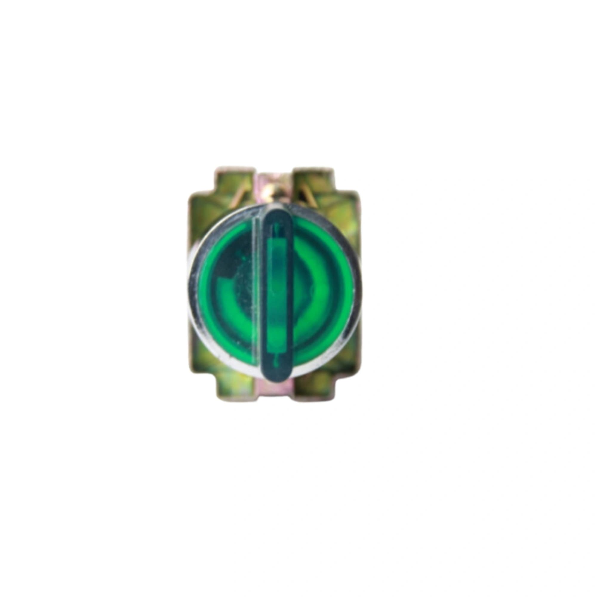 Comutador metálico manopla curta iluminado verde 22mm 3 posições fixas 1NA+1NF, HB2-BK3365